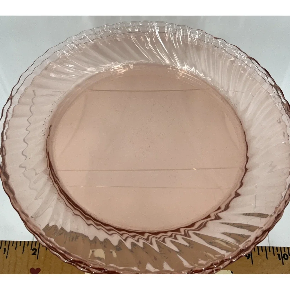 Arcoroc Rosaline Pink Swirl Depression Glass Plates Cup Made In France Set of 14